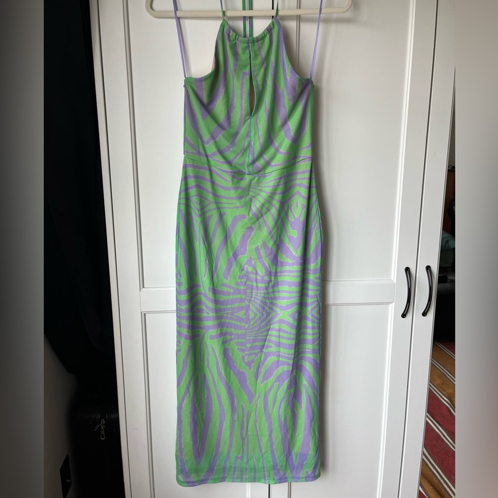 AFRM zebra print green purple summer dress